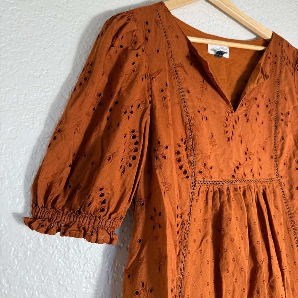 Universal Thread Rust Orange Eyelet Mini Dress Size L 100% Cotton Casual Boho - Picture 6 of 7